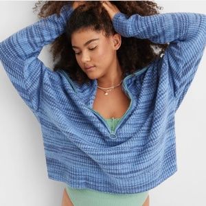NWT Aerie Quarter Zip Sweater XS Marbled Blue